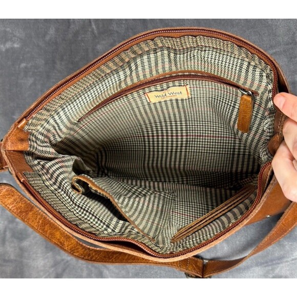 Wild West Los Angeles Women’s Distressed Leather Crossbody Bag Brown - Picture 10 of 15